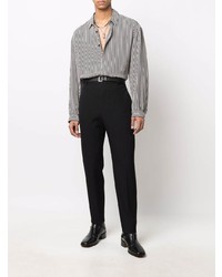 Camicia a maniche lunghe di seta a righe verticali bianca e nera di Saint Laurent
