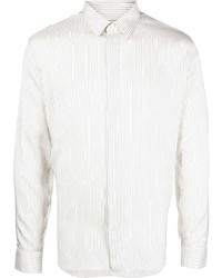 Camicia a maniche lunghe di seta a righe verticali bianca di Saint Laurent