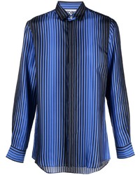 Camicia a maniche lunghe di seta a righe verticali blu