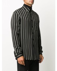 Camicia a maniche lunghe di seta a righe verticali nera di Saint Laurent
