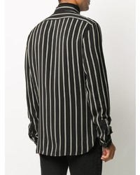 Camicia a maniche lunghe di seta a righe verticali nera di Saint Laurent