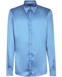 Camicia a maniche lunghe di seta azzurra di Dolce & Gabbana