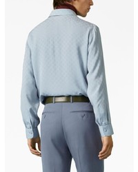 Camicia a maniche lunghe di seta azzurra di Gucci
