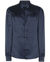 Camicia a maniche lunghe di seta blu scuro di Dolce & Gabbana