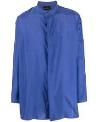 Camicia a maniche lunghe di seta blu di Emporio Armani