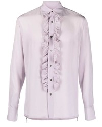 Camicia a maniche lunghe di seta con volant viola chiaro di 73 London