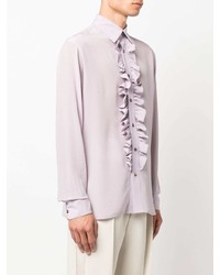 Camicia a maniche lunghe di seta con volant viola chiaro di 73 London