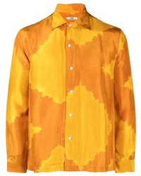 Camicia a maniche lunghe di seta effetto tie-dye arancione