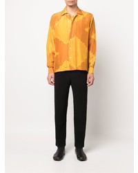 Camicia a maniche lunghe di seta effetto tie-dye arancione di Bode