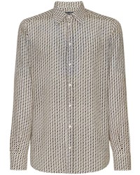 Camicia a maniche lunghe di seta geometrica bianca di Dolce & Gabbana