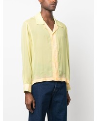 Camicia a maniche lunghe di seta geometrica gialla di Bode