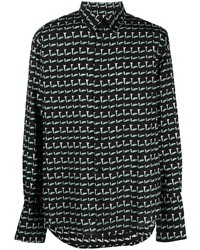 Camicia a maniche lunghe di seta geometrica nera di Christian Wijnants