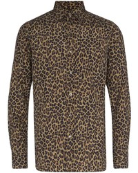 Camicia a maniche lunghe di seta leopardata marrone di Tom Ford