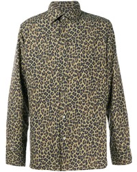 Camicia a maniche lunghe di seta leopardata marrone di Tom Ford