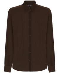 Camicia a maniche lunghe di seta marrone scuro di Dolce & Gabbana