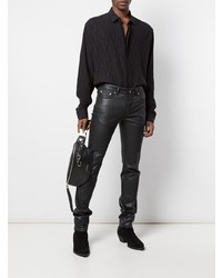Camicia a maniche lunghe di seta nera di Saint Laurent