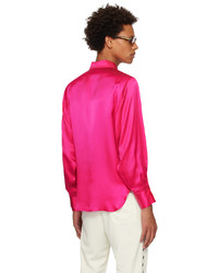 Camicia a maniche lunghe di seta ricamata rosa di Late Checkout