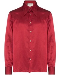 Camicia a maniche lunghe di seta rossa di Gucci