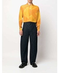 Camicia a maniche lunghe di seta stampata arancione di Bode