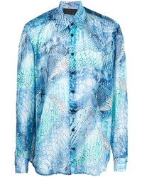 Camicia a maniche lunghe di seta stampata azzurra di Atu Body Couture