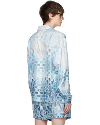 Camicia a maniche lunghe di seta stampata azzurra di Amiri