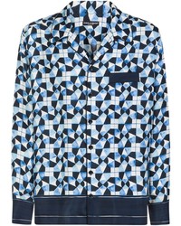 Camicia a maniche lunghe di seta stampata azzurra di Dolce & Gabbana