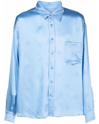 Camicia a maniche lunghe di seta stampata azzurra di Martine Rose
