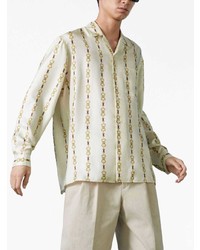 Camicia a maniche lunghe di seta stampata beige di Gucci