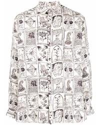 Camicia a maniche lunghe di seta stampata bianca e nera di Nanushka