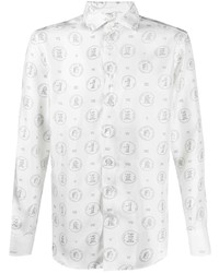 Camicia a maniche lunghe di seta stampata bianca di Etro