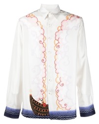 Camicia a maniche lunghe di seta stampata bianca di Lanvin