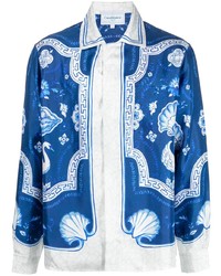 Camicia a maniche lunghe di seta stampata blu scuro di Casablanca