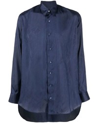 Camicia a maniche lunghe di seta stampata blu scuro di Etro