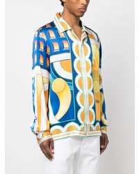 Camicia a maniche lunghe di seta stampata blu di Casablanca
