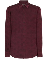 Camicia a maniche lunghe di seta stampata bordeaux di Dolce & Gabbana