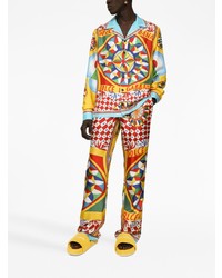 Camicia a maniche lunghe di seta stampata gialla di Dolce & Gabbana