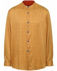 Camicia a maniche lunghe di seta stampata gialla di Shanghai Tang