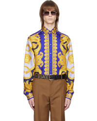 Camicia a maniche lunghe di seta stampata gialla di Versace