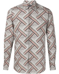 Camicia a maniche lunghe di seta stampata grigia di Dolce & Gabbana