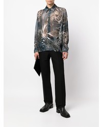 Camicia a maniche lunghe di seta stampata grigia di Atu Body Couture