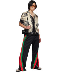 Camicia a maniche lunghe di seta stampata marrone chiaro di Gucci