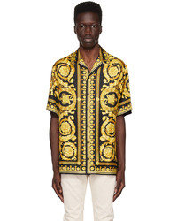 Camicia a maniche lunghe di seta stampata marrone di Versace