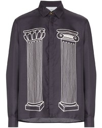 Camicia a maniche lunghe di seta stampata nera e bianca di Casablanca