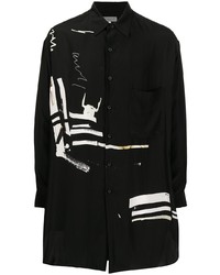 Camicia a maniche lunghe di seta stampata nera e bianca di Yohji Yamamoto