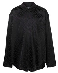 Camicia a maniche lunghe di seta stampata nera di Balenciaga