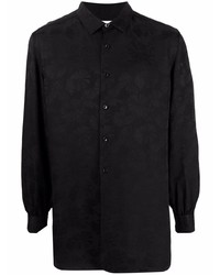 Camicia a maniche lunghe di seta stampata nera di Saint Laurent