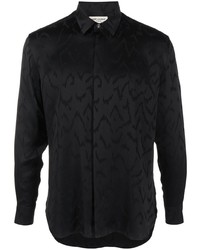 Camicia a maniche lunghe di seta stampata nera di Saint Laurent