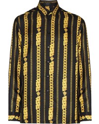 Camicia a maniche lunghe di seta stampata nera di Versace