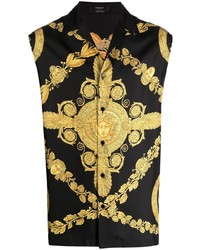 Camicia a maniche lunghe di seta stampata nera di Versace