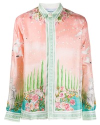 Camicia a maniche lunghe di seta stampata rosa di Casablanca